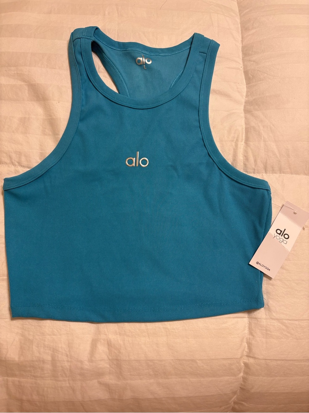 ALO Yoga Bright Aqua Cropped Racerback Tank